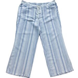 Lane Bryant Womens Pants size 22 24 Blue White Linen Blend Relaxed Straight x31"
